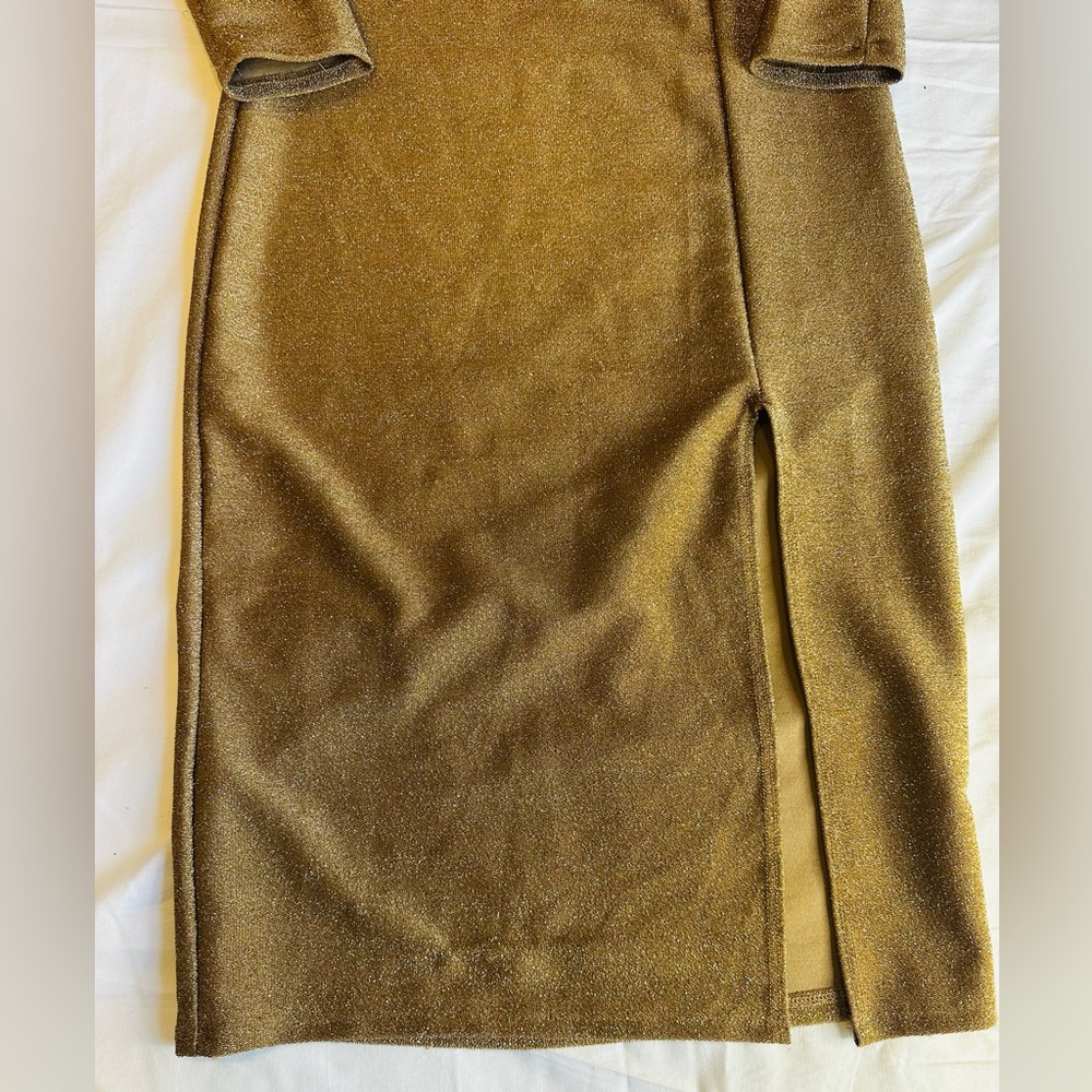 Altar'd State Metallic Gold Dress with Slit - Picture 2 of 6